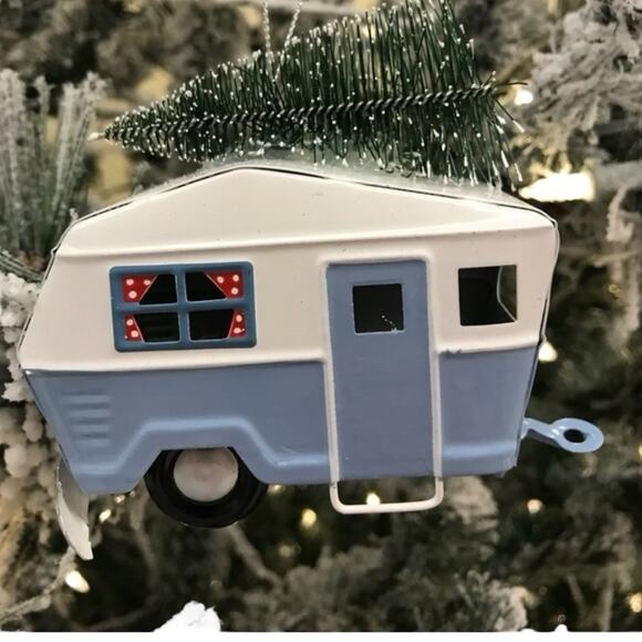 Retro BLUE RV Camper Christmas Tree Hanging Ornament New - Picture 3 of 3